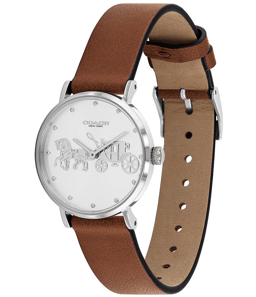 COACH Quartz Analog Perry Saddle Leather Watch