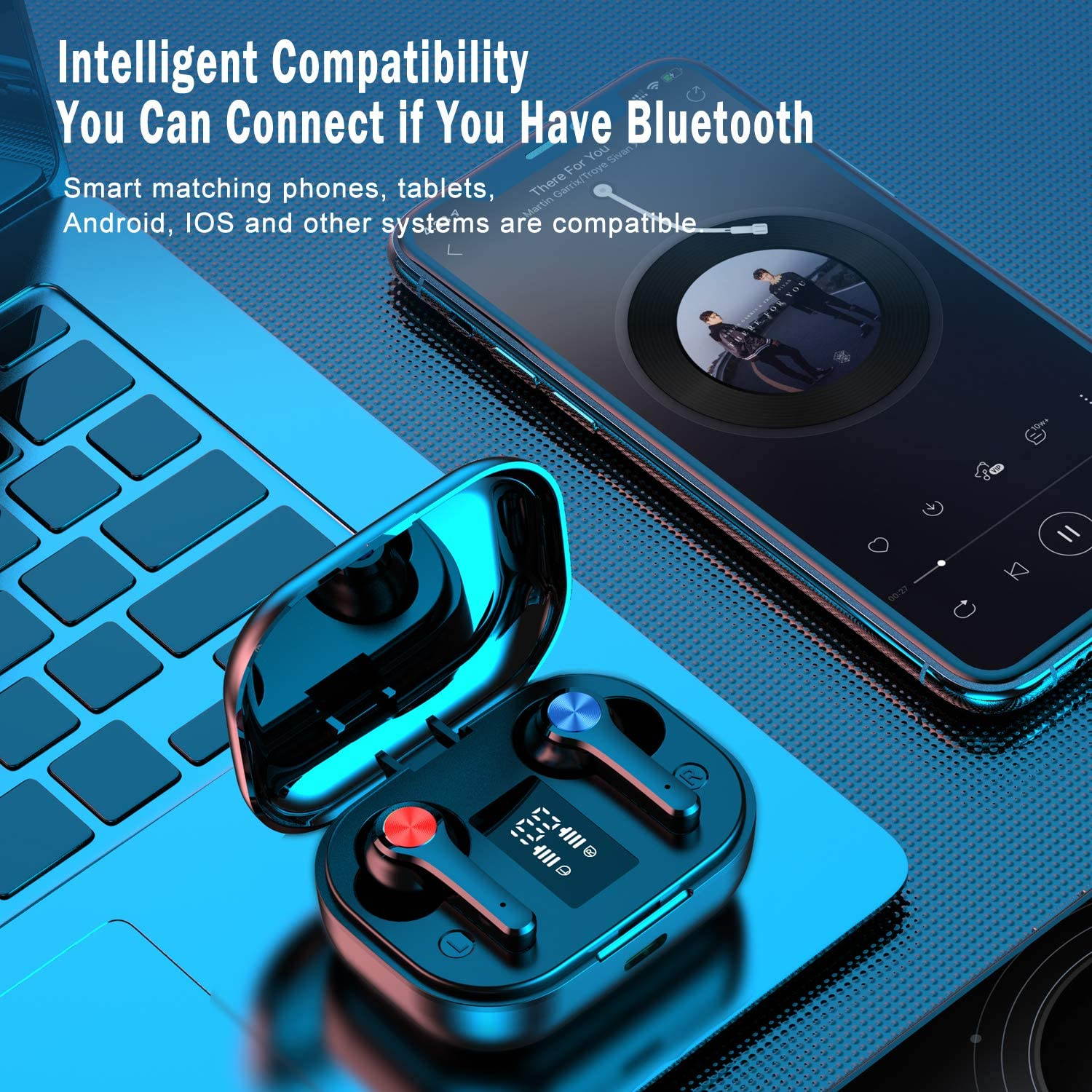 Ture Wireless Earbuds, Bluetooth 5.0 Headphones in-Ear with Charging Case, Waterproof Deep Bass TWS Stereo Earphones Built-in Mic with LED Display Touch Control Compatible with iPhone and Android