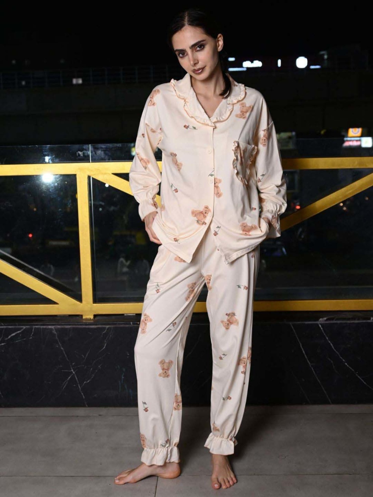 Odette Peach Cotton Printed Shirt Pyjama Set