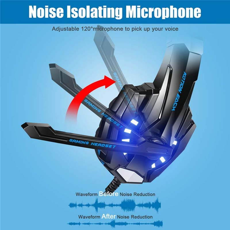 Hannord 3.5mm Stereo Gaming Headset Noise Cancelling Gaming Headphone with Led Light In-line Control Microphone for PC Computer Game (Red)