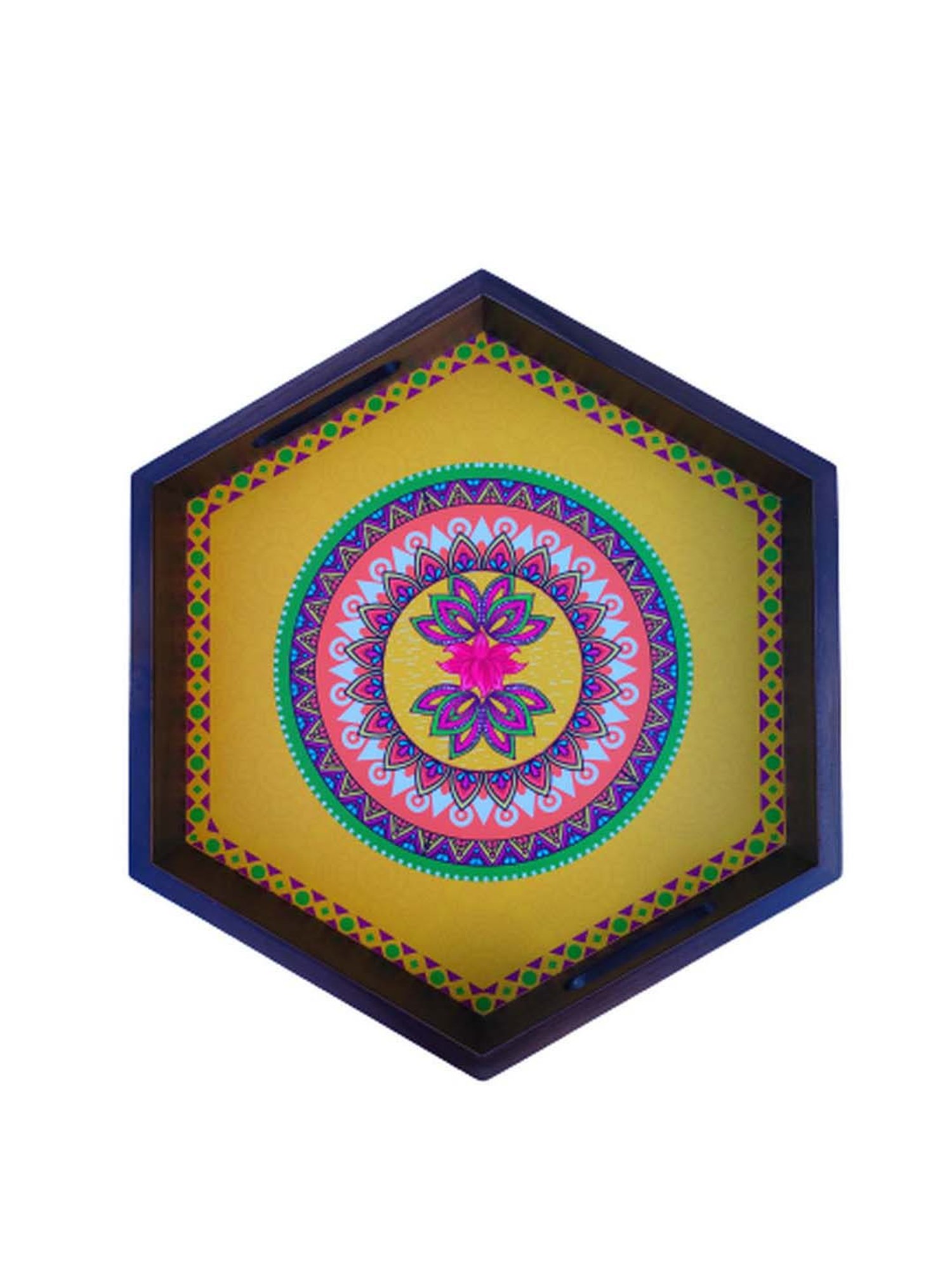 Crayton Multicolour Teak Wood Hexagon Serving Tray - Set of 1