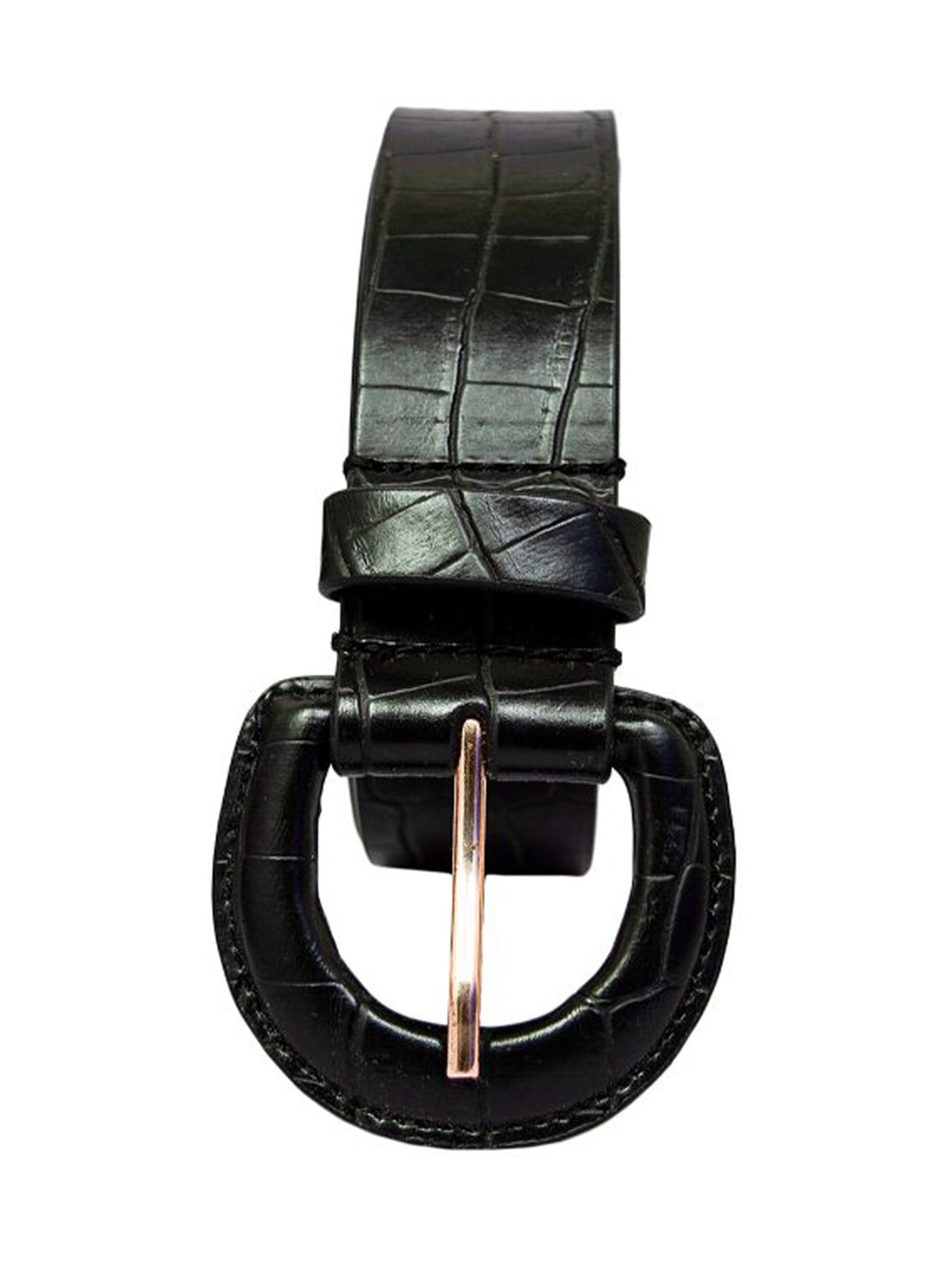 BELWABA Black Textured Leather Casual Belt for Women