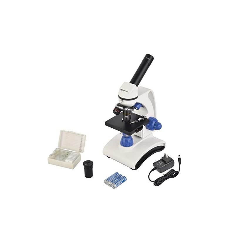Basics Dual Light Glass Lens Metal Frame Student Microscope and Slides