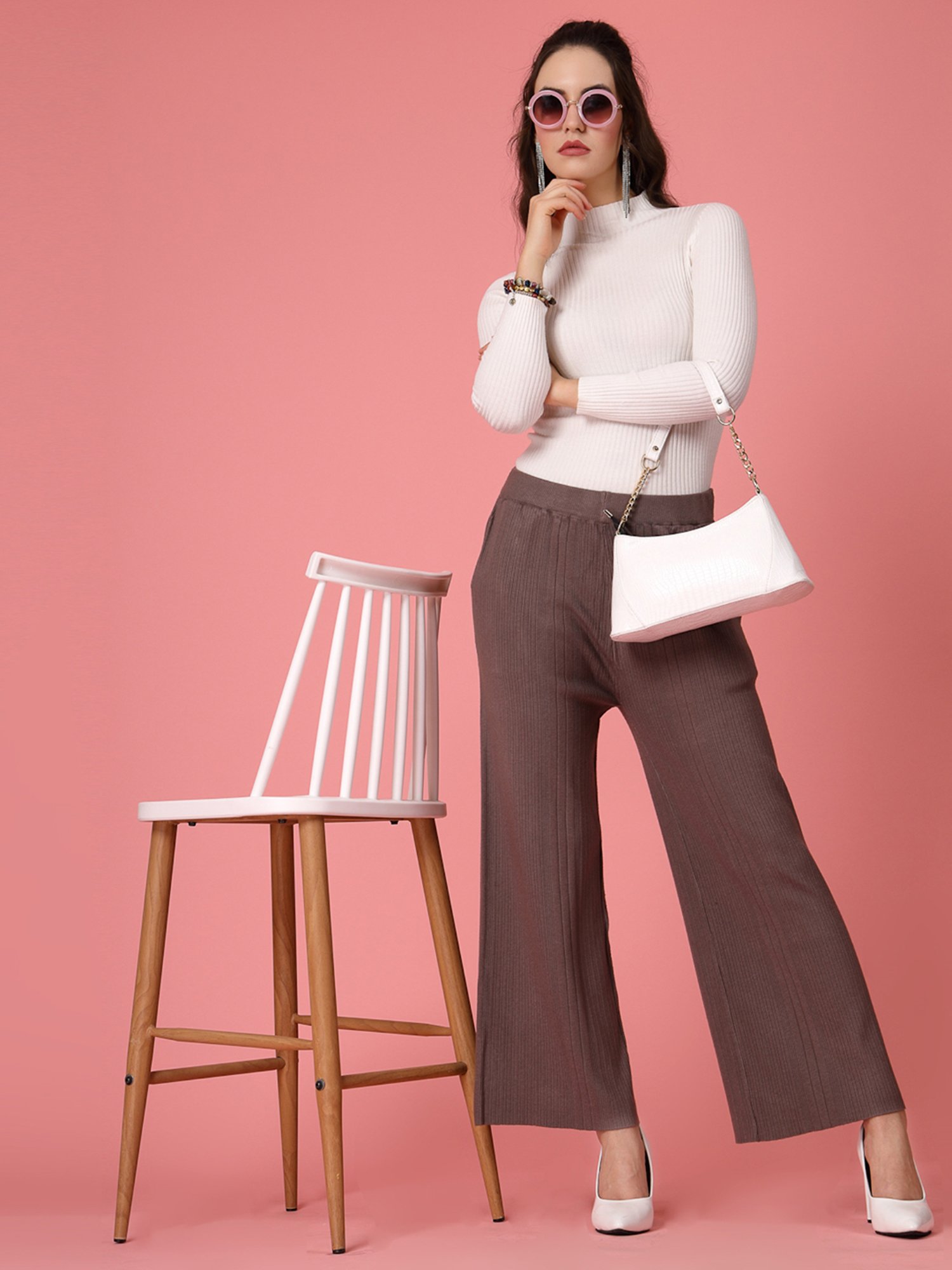 Mafadeny Brown Regular Fit Mid Rise Palazzos