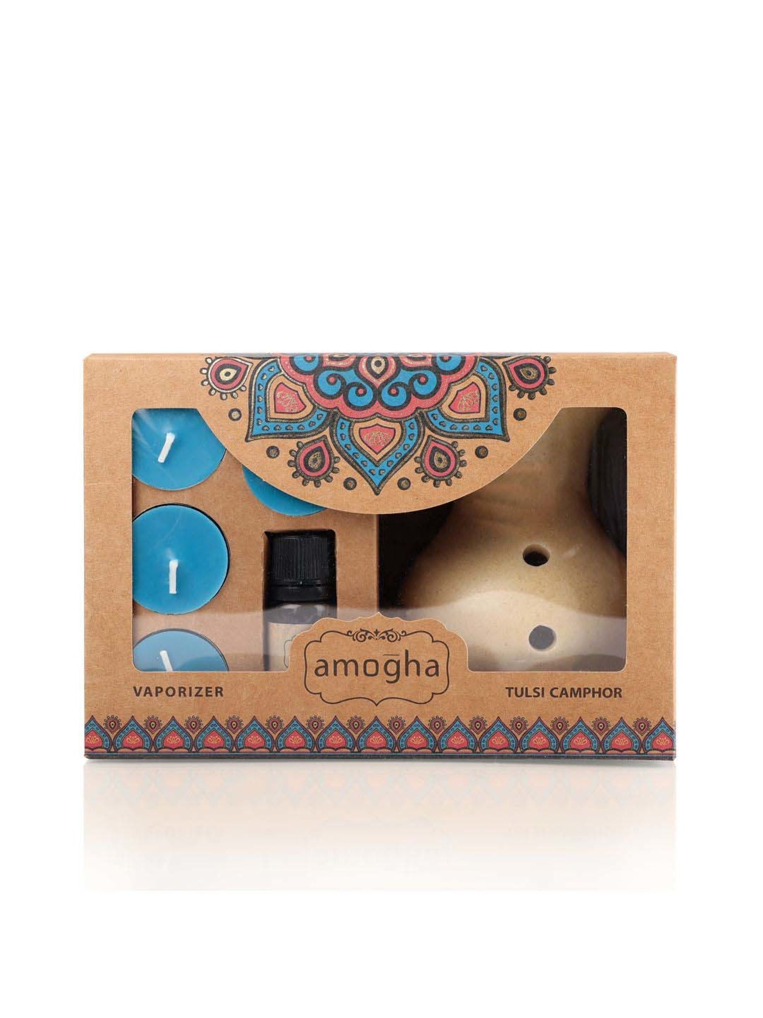IRIS Ceramic Amogha Tulsi Camphor Fragrance Vaporizer With 4 Tealights And 10Ml Oil