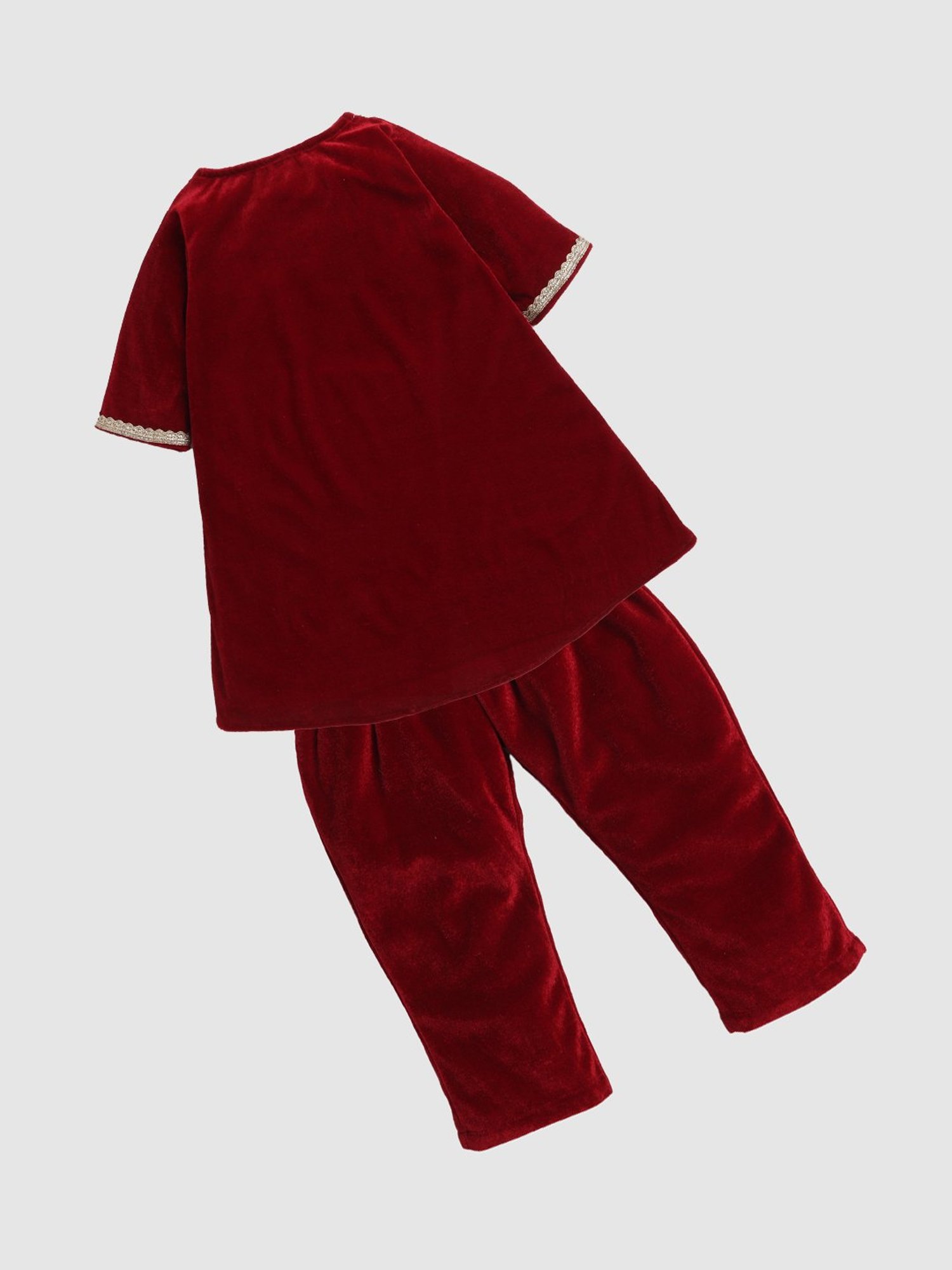 Many Frocks Kids Maroon Solid Kurti with Pyjamas