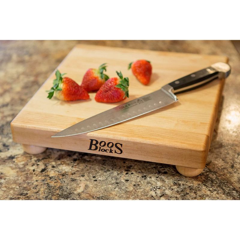 John Boos 12 Inch Wide 1.5 Inch Thick Flat Carving Cutting Board with Bottom Feet, 12 x 12 x 1.5 Inches, Maple Wood