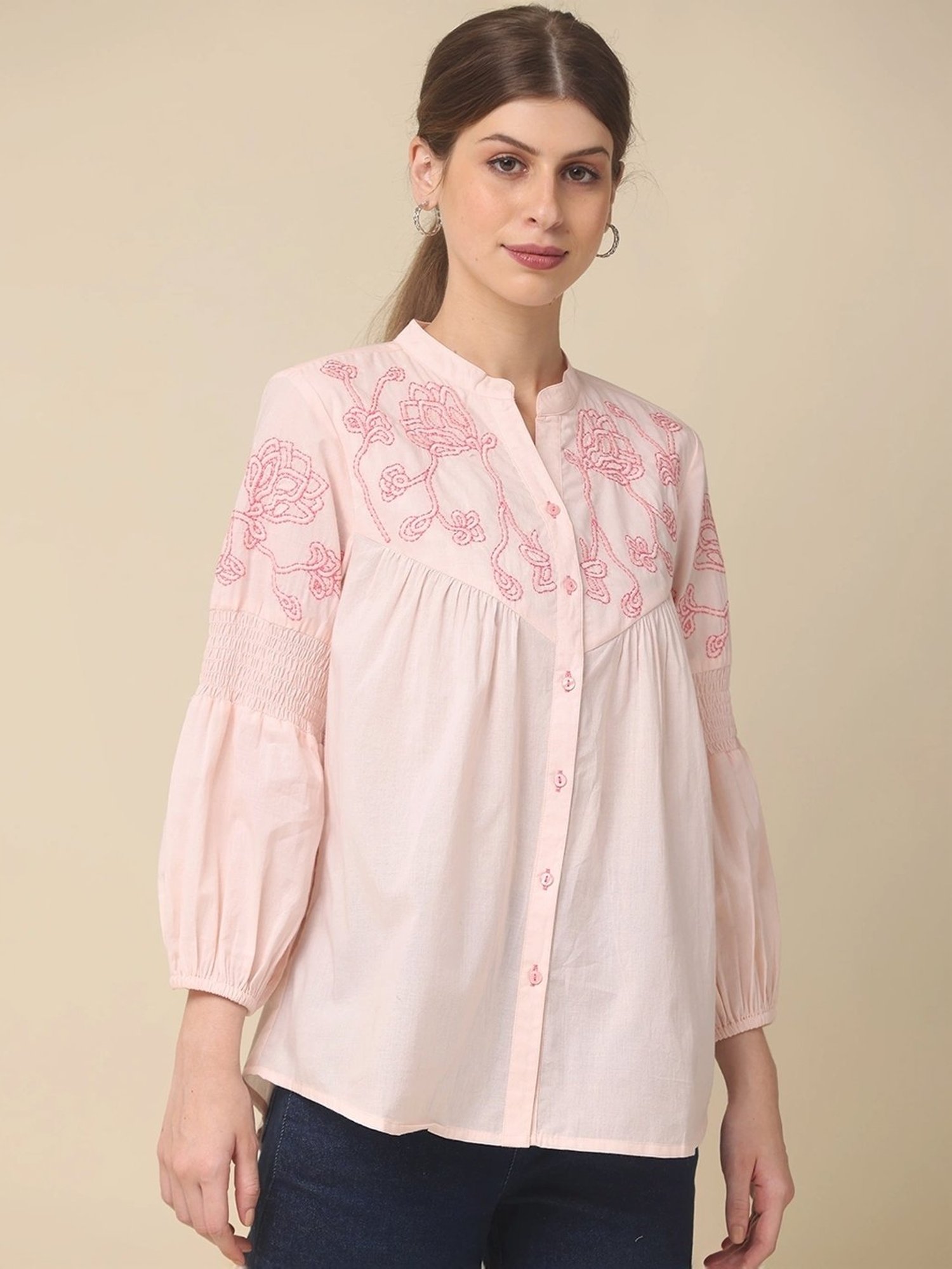 Zolo Label Pink Cotton Embroidered Shirt