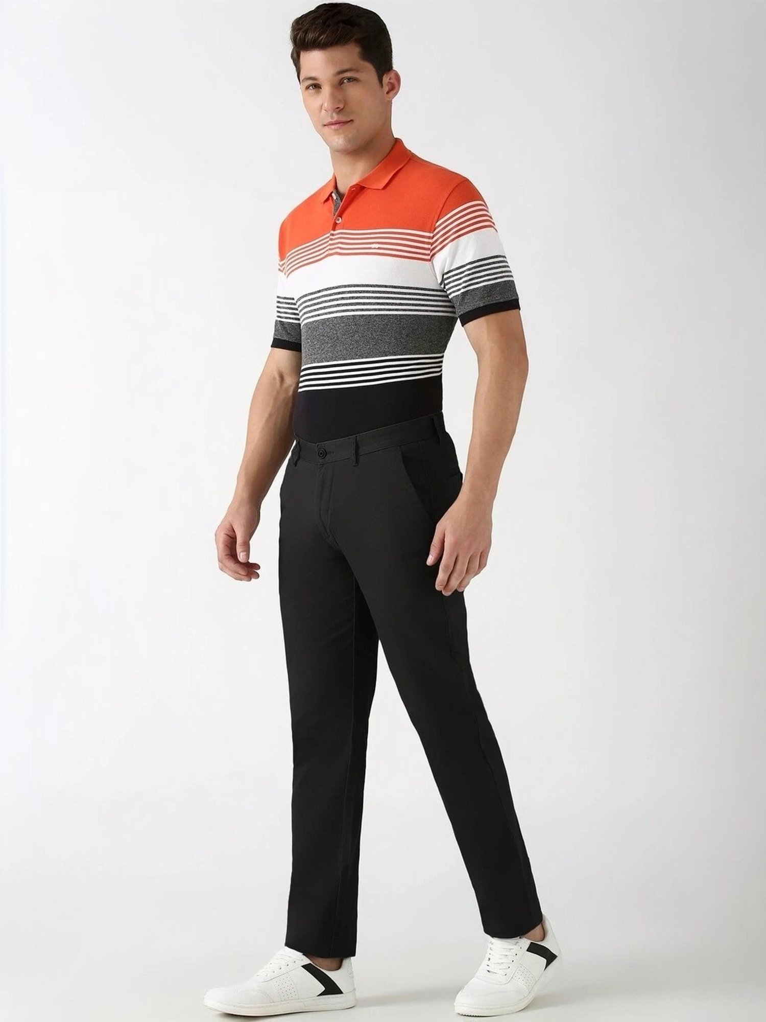 Peter England Black Regular Fit Printed Polo T-Shirt