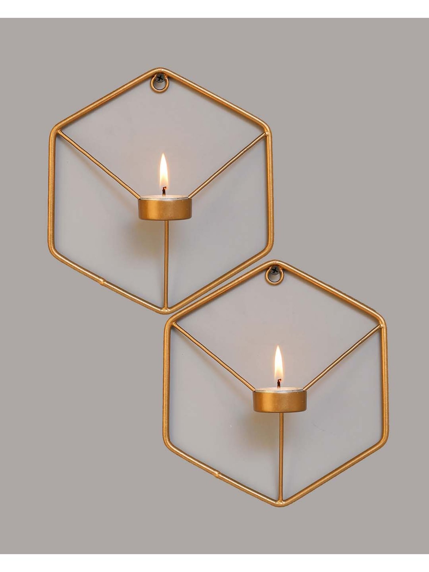 Homesake 'Birthday' Golden Metal Wall Candle Holder With Tea Light Candle - Set of 2