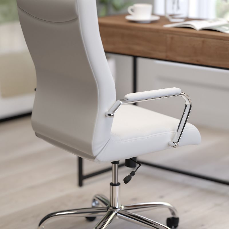 Merrick Lane Contemporary Mid-Back White Faux Leather Home Office Chair with Padded Chrome Arms
