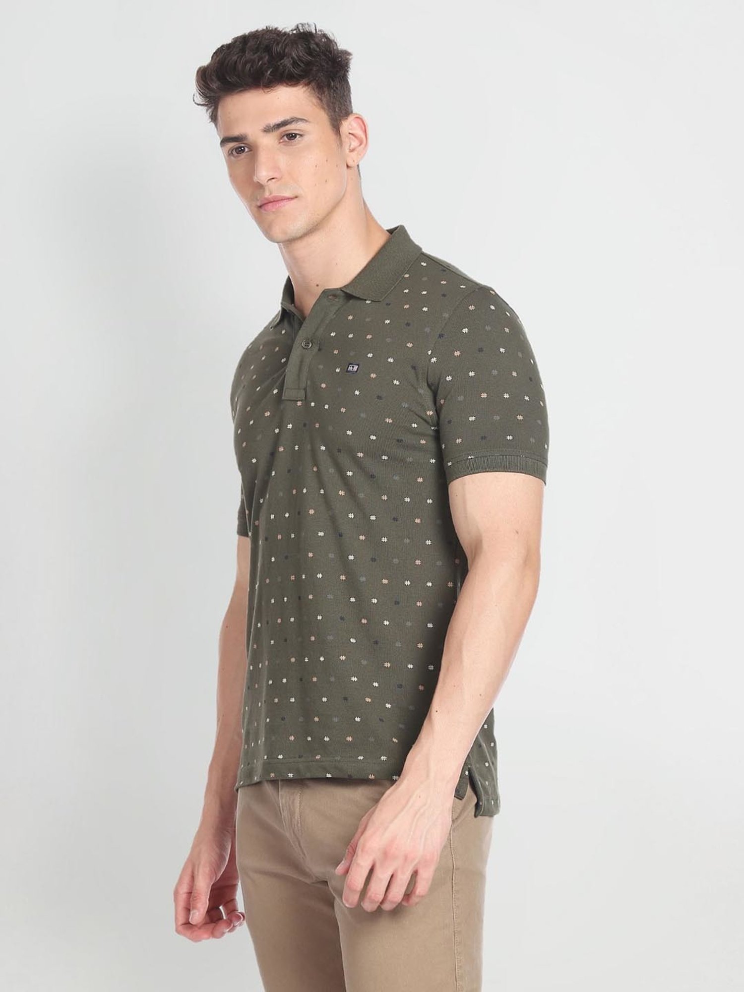 Arrow Sport Green Cotton Regular Fit Printed Polo T-Shirt