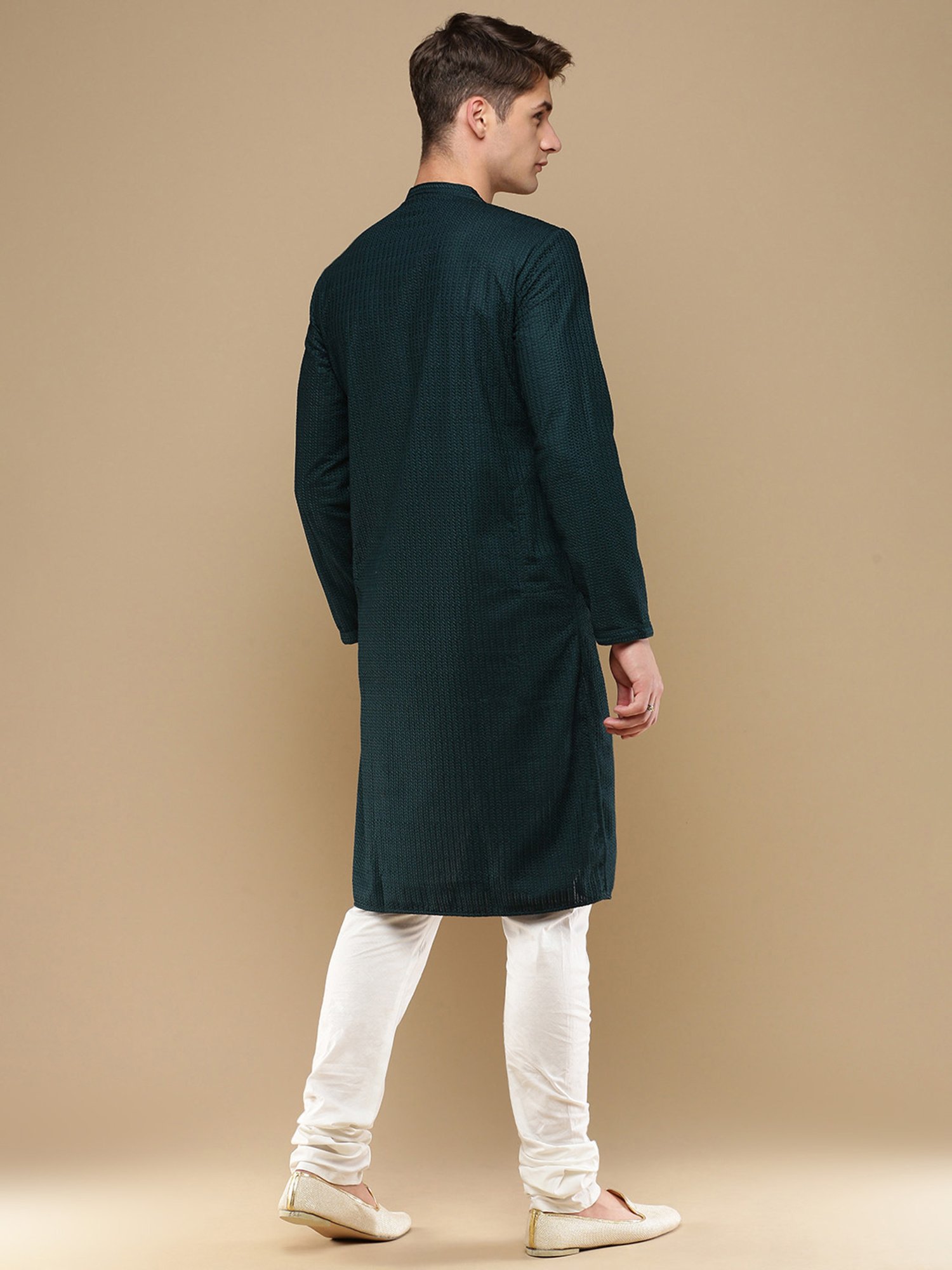 Sanwara Dark Green & White Regular Fit Chikankari Kurta & Churidar Set