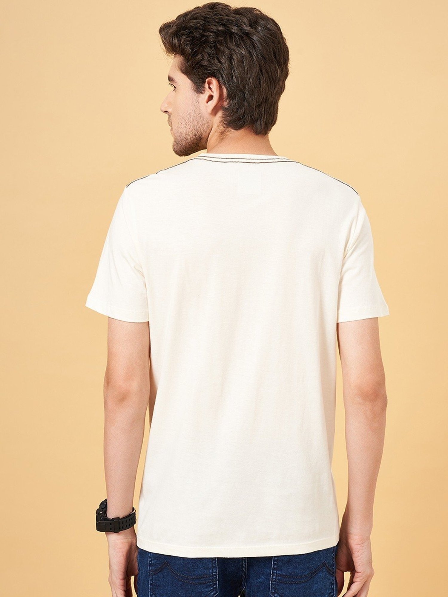 Sf Jeans By Pantaloons Off White Slim Fit Printed T-Shirt