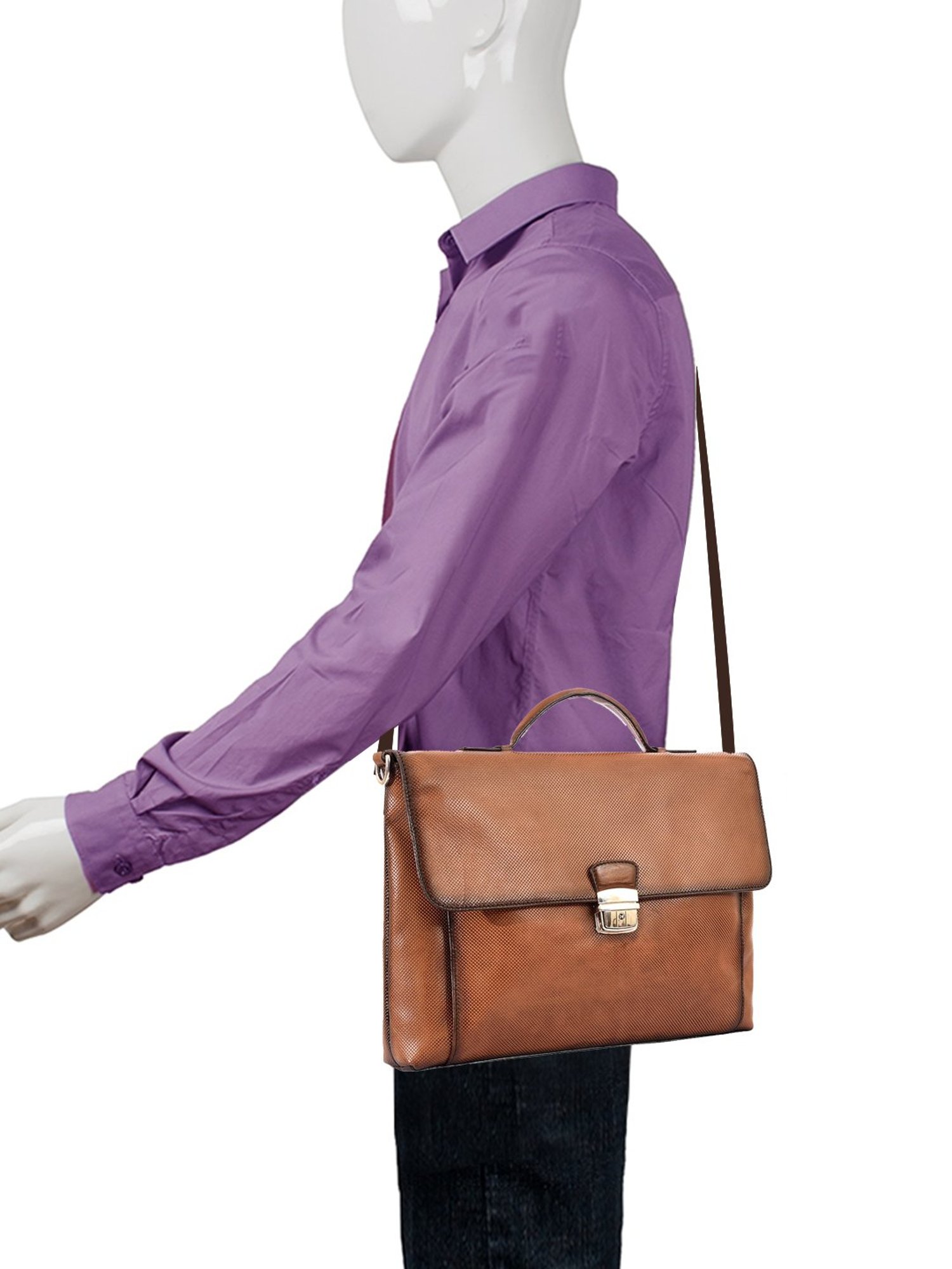 Eske Tan Leather Large Messenger Bag