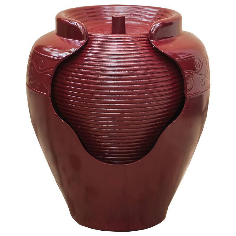 17" Indoor/Outdoor Round Vase Waterfall Fountain with Ridges Red - XBrand