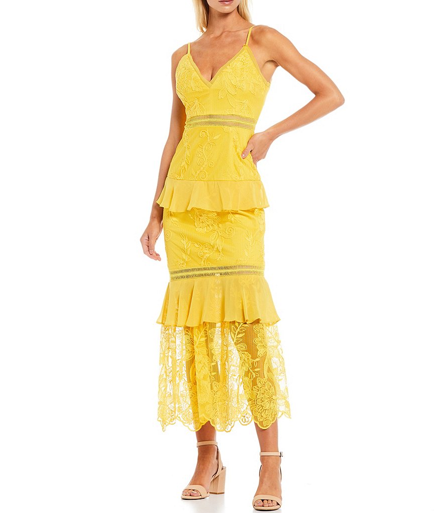 Aidan Aidan Mattox V-Neck Spaghetti Strap Ruffle Hem Maxi Dress