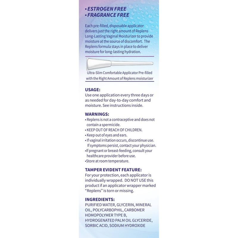 Replens Long Lasting Estrogen Free Vaginal Moisturizer - 8ct