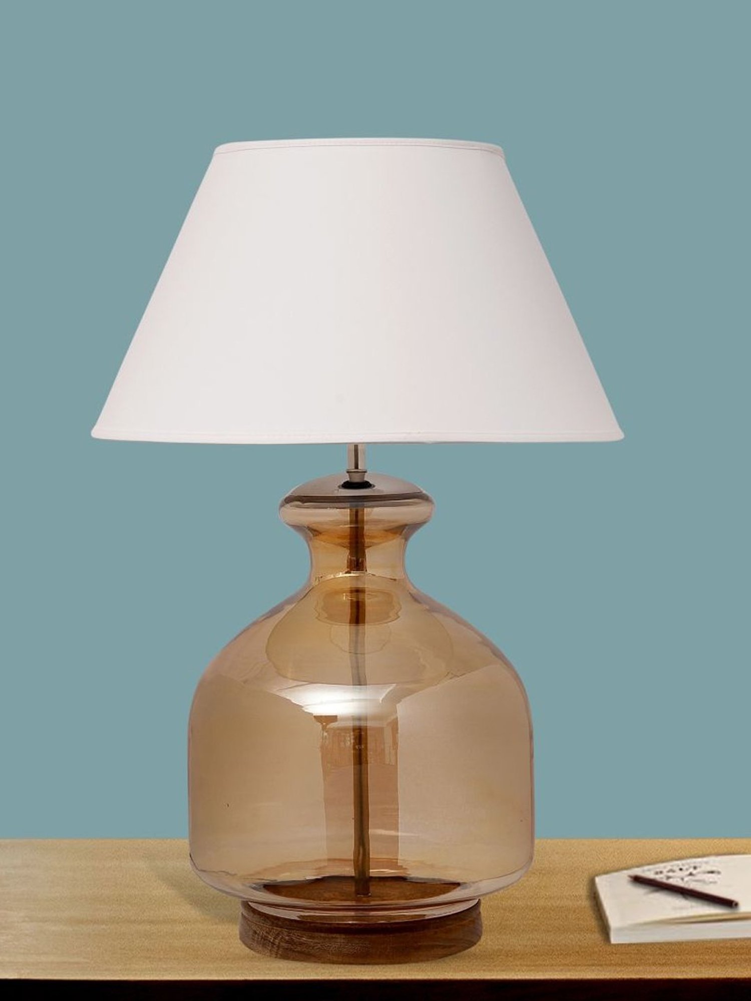 Kapoor Lamp Shades Amber & White Glass Alper Luster Cotton Shade Table Lamp