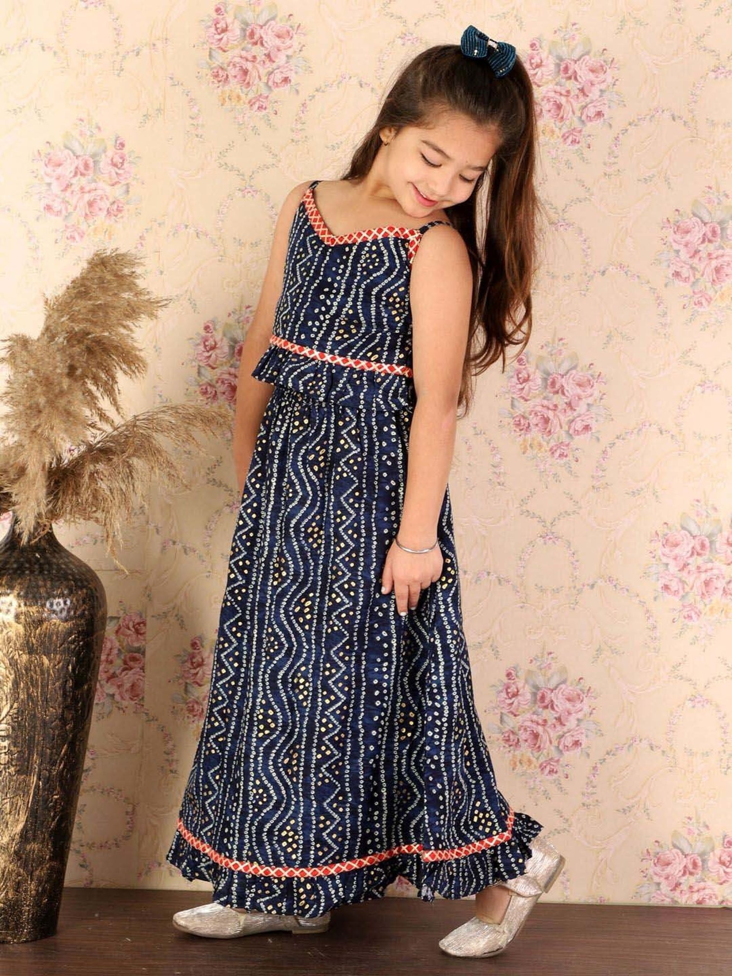 A Little Fable Kids Blue Printed Lehenga with Choli & Dupatta