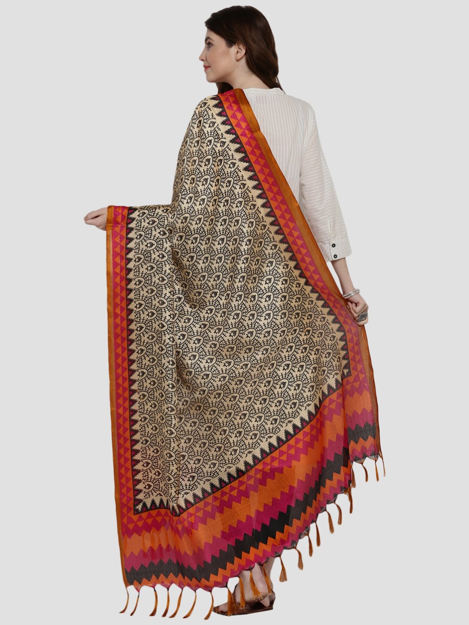 Saree Mall Beige & Pink Printed Dupatta