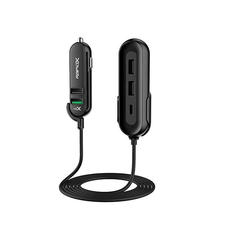 RXX5USBBOBPL X5 Plus Car Charger 5 USB Ports QC 30Type CBlack on Black
