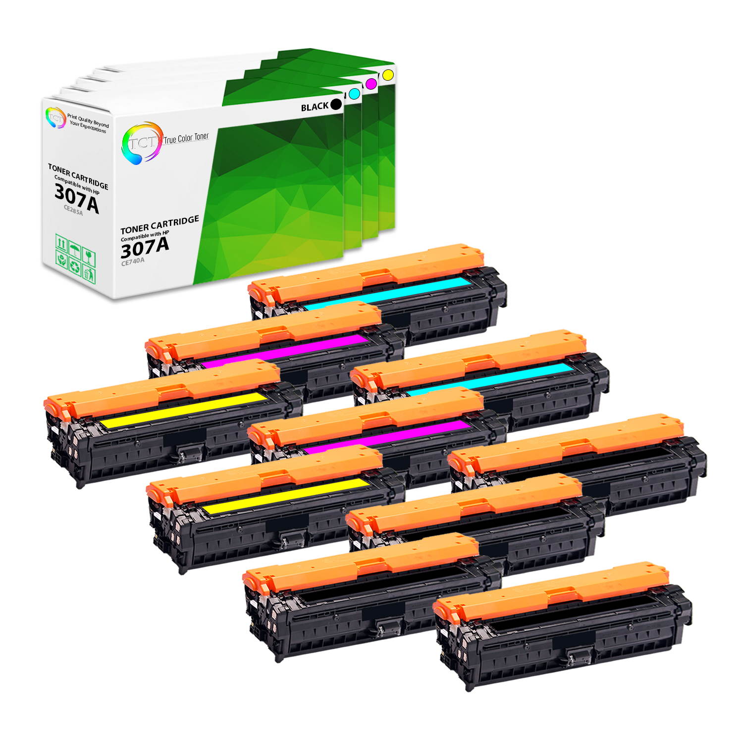 TCT Premium Compatible Toner Cartridge Replacement for HP 307A CE740A CE741A CE742A CE743A works with HP Color LaserJet Professional CP5225 Printers (Black, Cyan, Magenta, Yellow) - 10 Pack