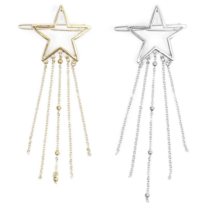 Glamlily 8-Pack Moon & Star Hair Clips, Gold & Silver Barrette Pins