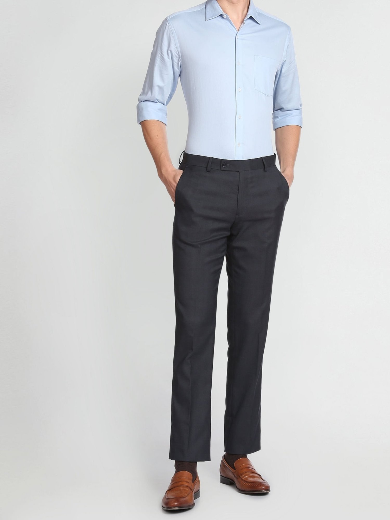 Arrow Navy Regular Fit Checks Trousers