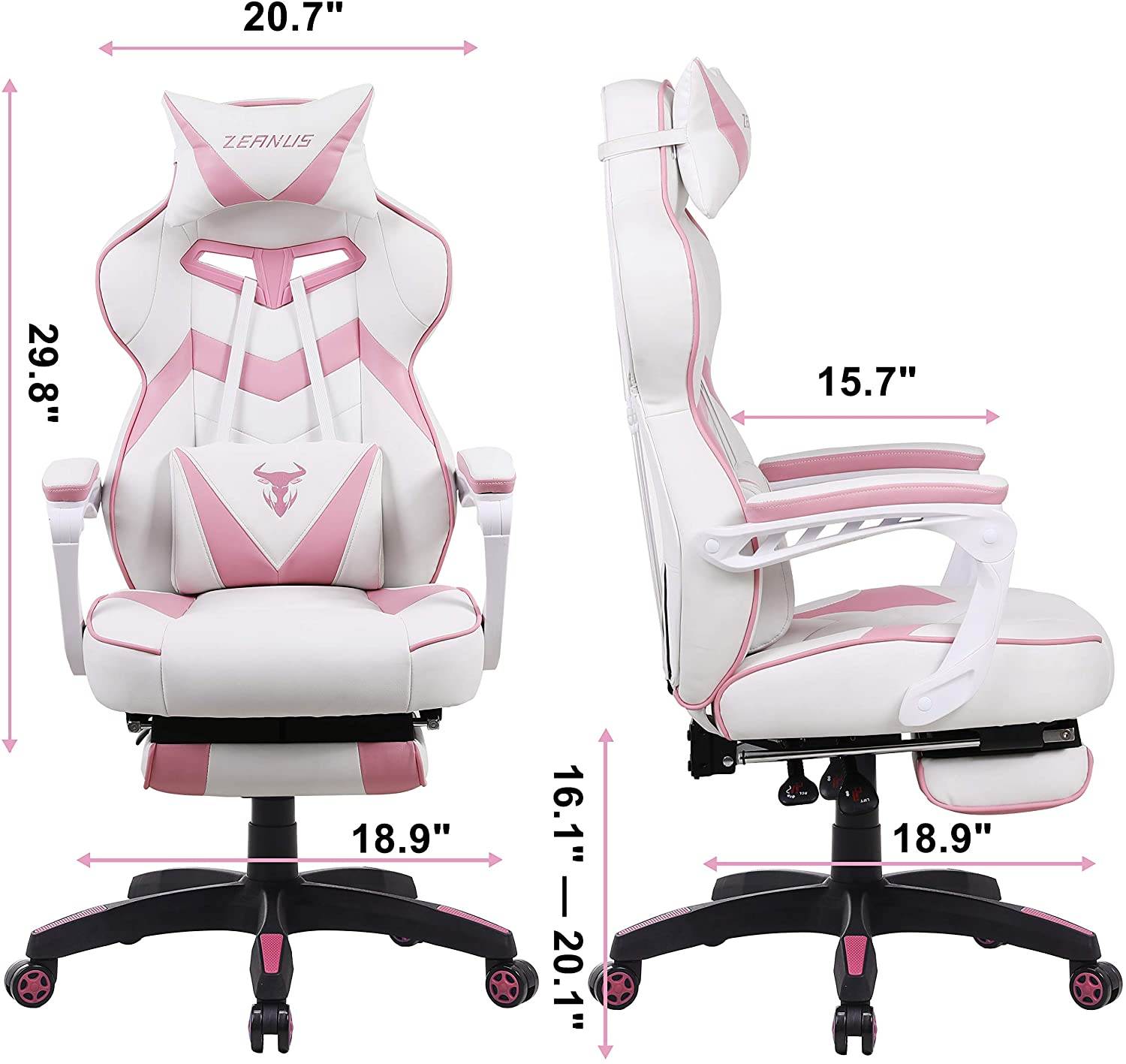 Zeanus Gaming Chair for Adults Green, Gaming Chair with Footrest, Massage Computer Gaming Chair, Reclining Gaming Desk Chair, Big and Tall Video Gaming Chair, Racing Style Chair, E-Sports Gamer Chair