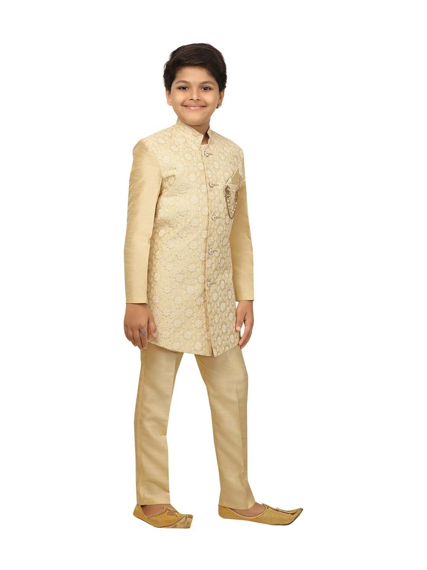 Ahhaaaa Kids Cream Embroidered Sherwani Set