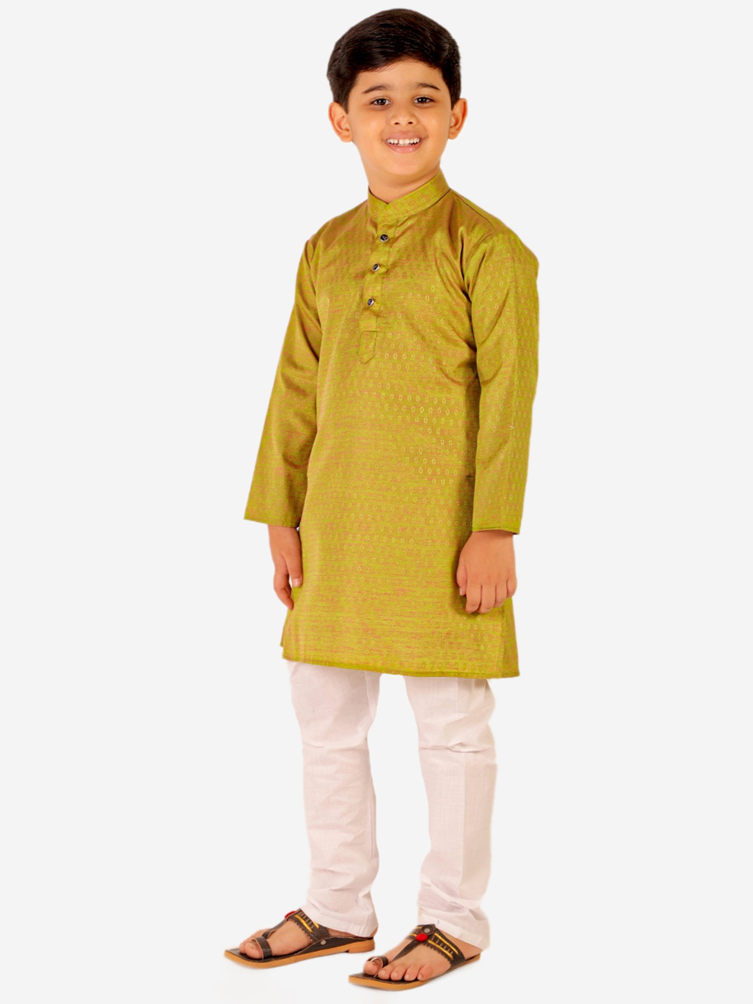 Pro-Ethic Style Developer Kids Olive & White Printed Full Sleeves Kurta with Pyjamas