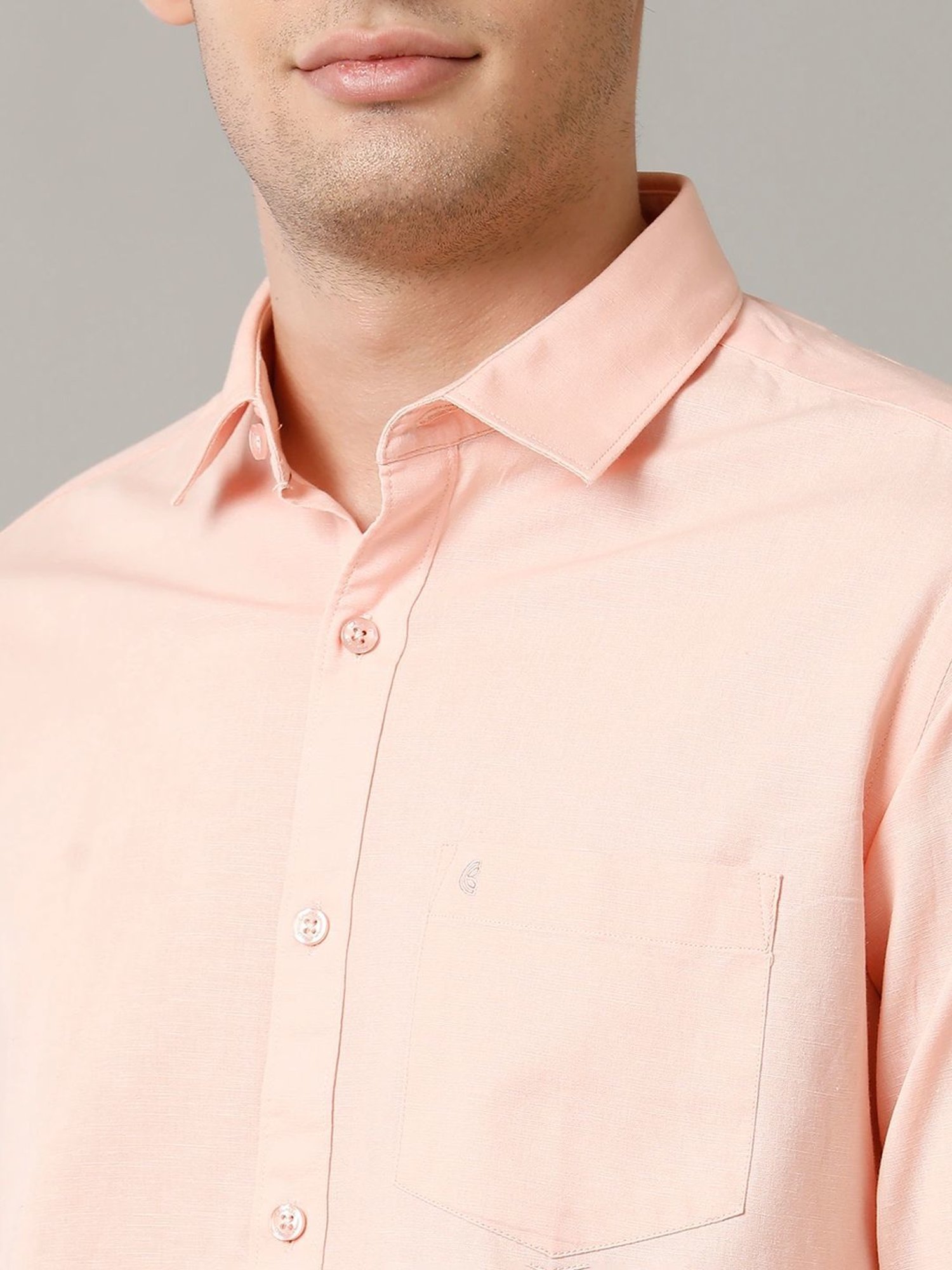 Cavallo By Linen Club Peach Linen Contemporary Fit Shirt