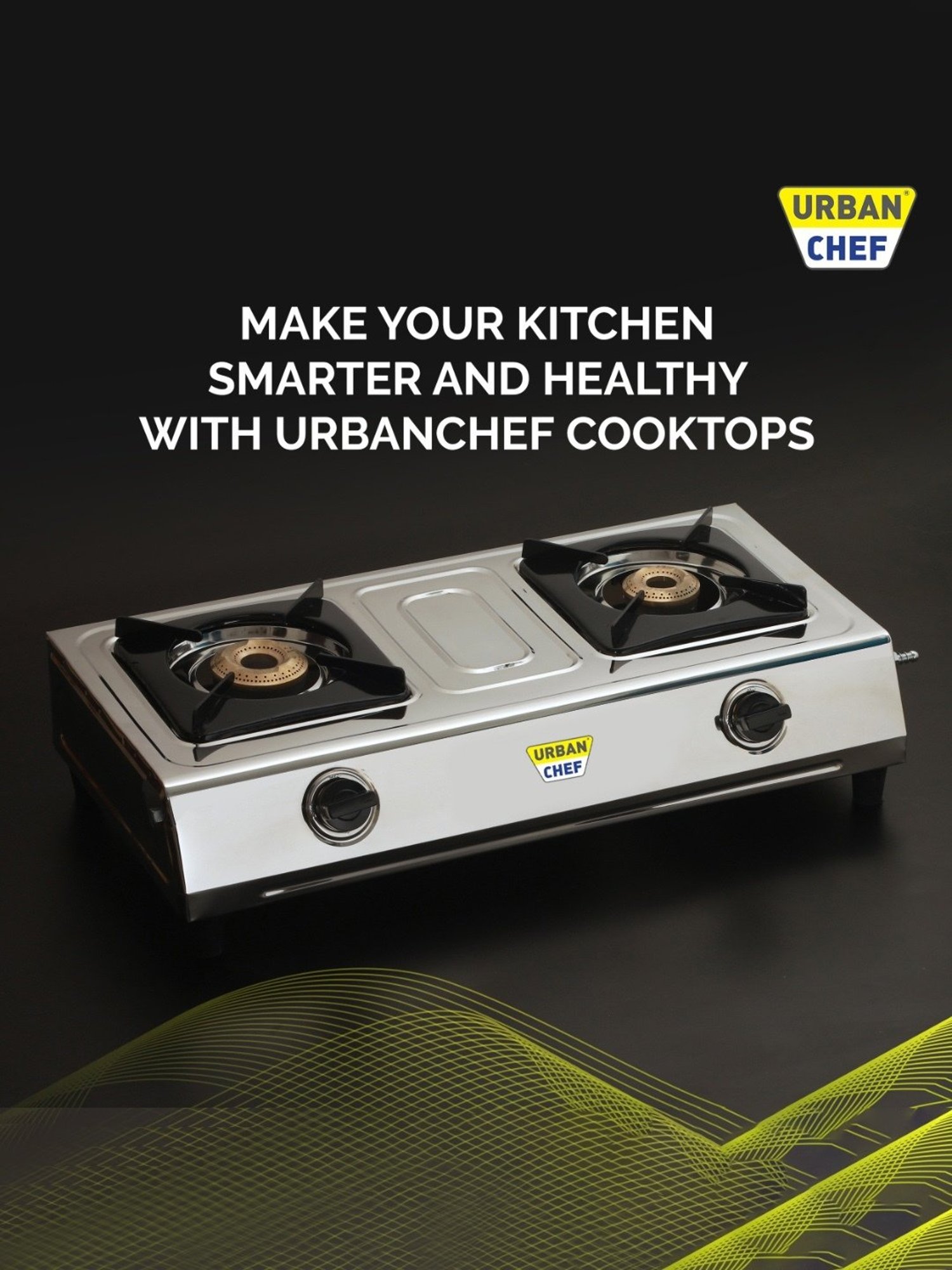 Urban Chef Gas Stove with 2 Burners ( Silver/Black )