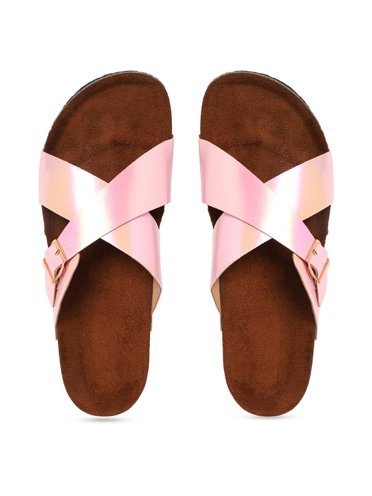 Mozafia Women's Light Pink Cross Strap Sandals