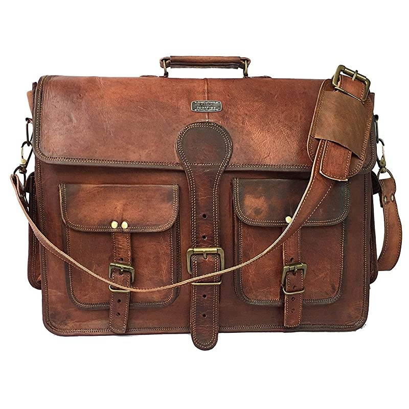 18 Inch Vintage Handmade Leather Messenger Bag Laptop Briefcase Computer Satchel bag For Men DARK BROWN