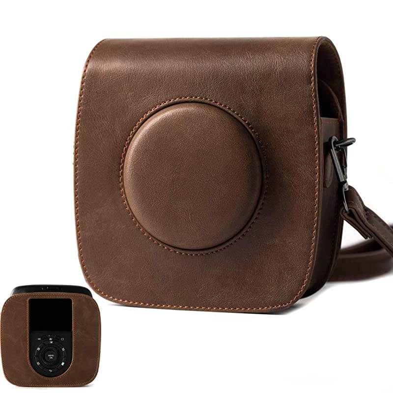 for Fujifilm Instax Square SQ20 Instant Film Camera, Classic Vintage Premium Vegan Leather Bag Cover with Adjustable Shoulder Strap to Protect Fuji instax SQ20 Camera by -Brown