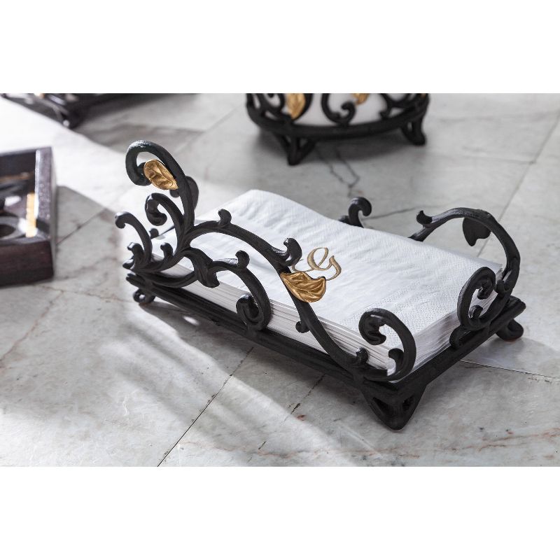 GG Collection Gold Leaf Espresso Brown Metal Guest Towl Holder or Napkin Holder