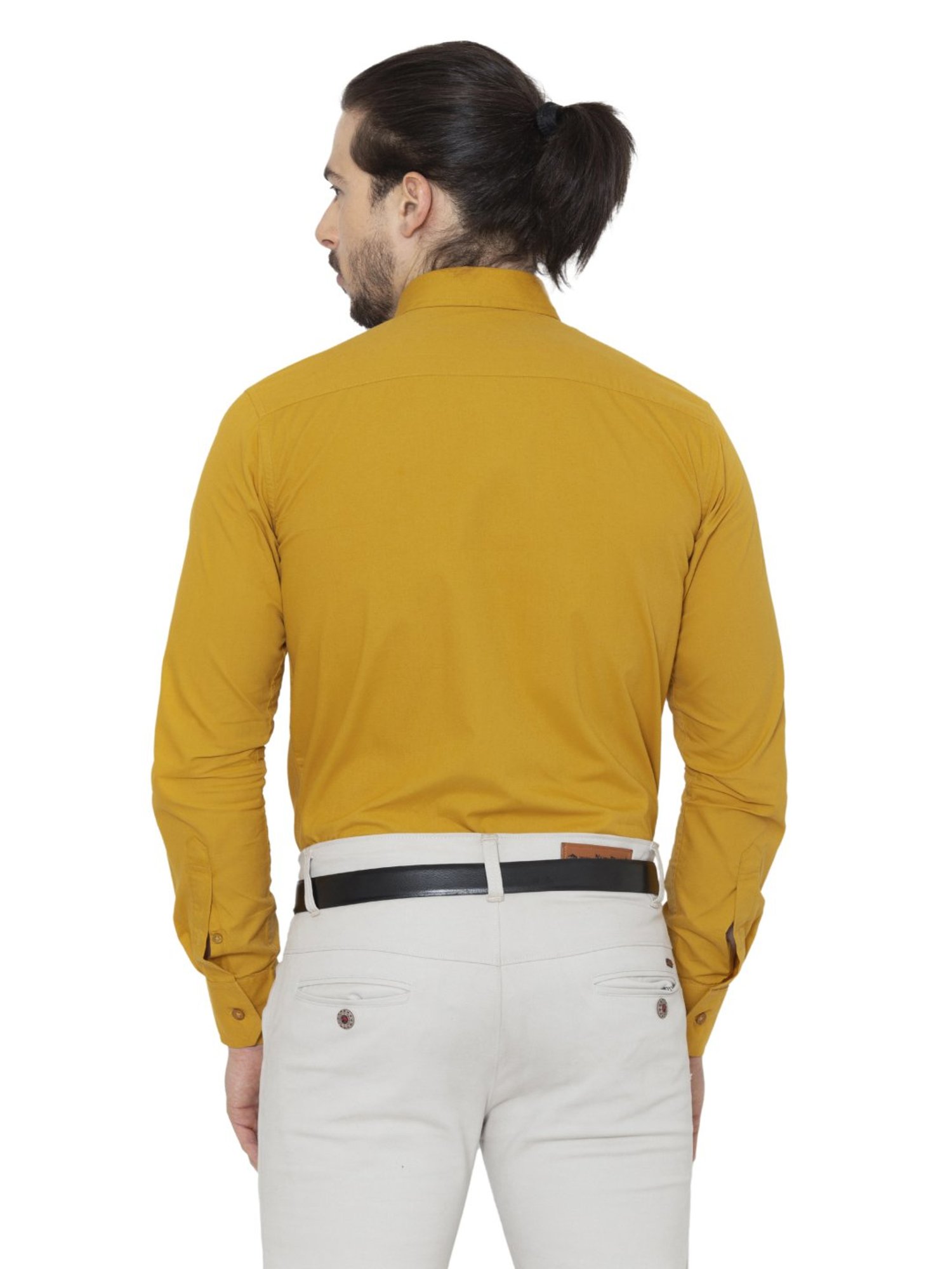 Allen Cooper Yellow Cotton Regular Fit Shirts
