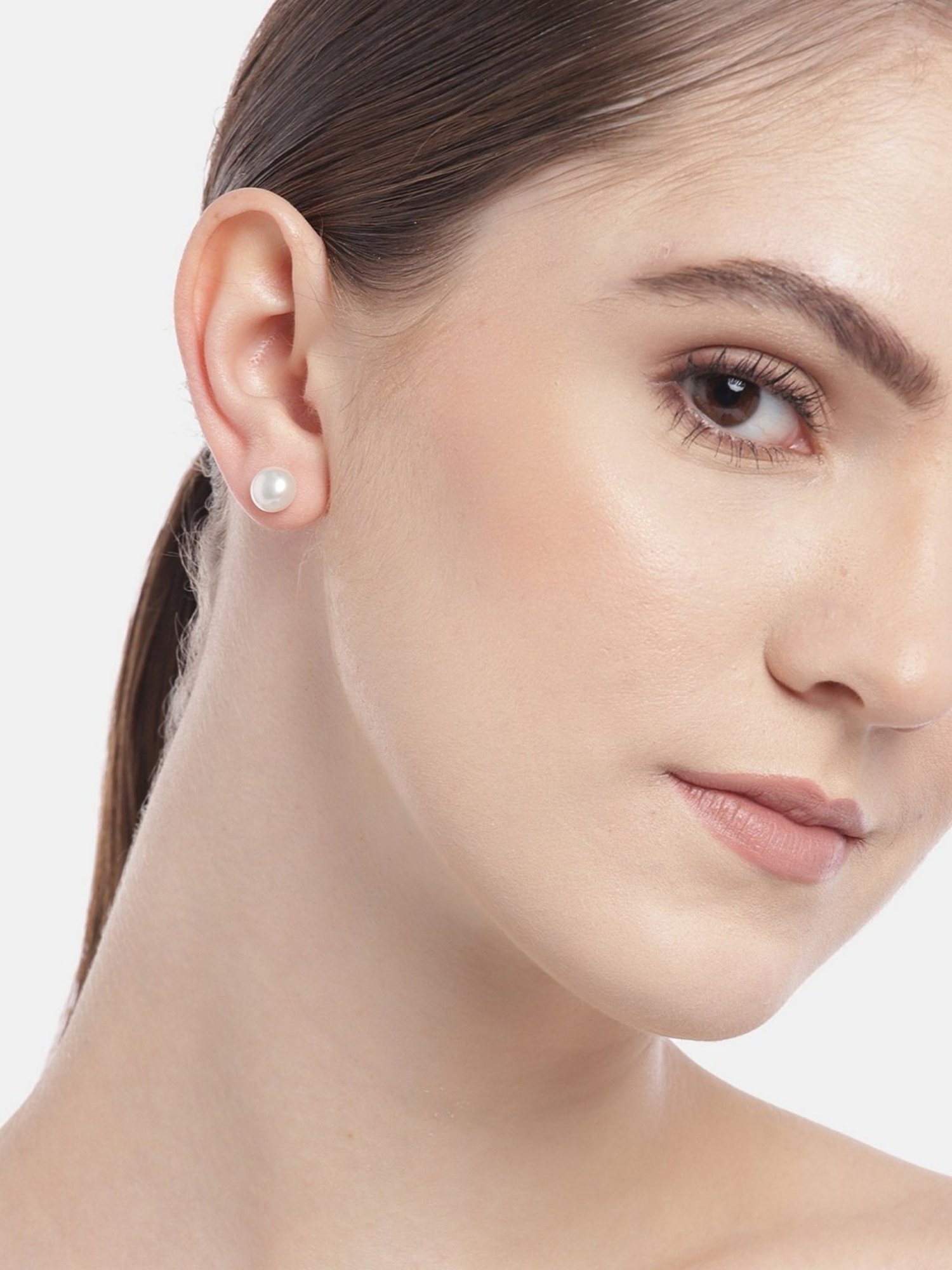 Zavya Simple Pearl 92.5 Sterling Silver Stud & Drop - Set of 2