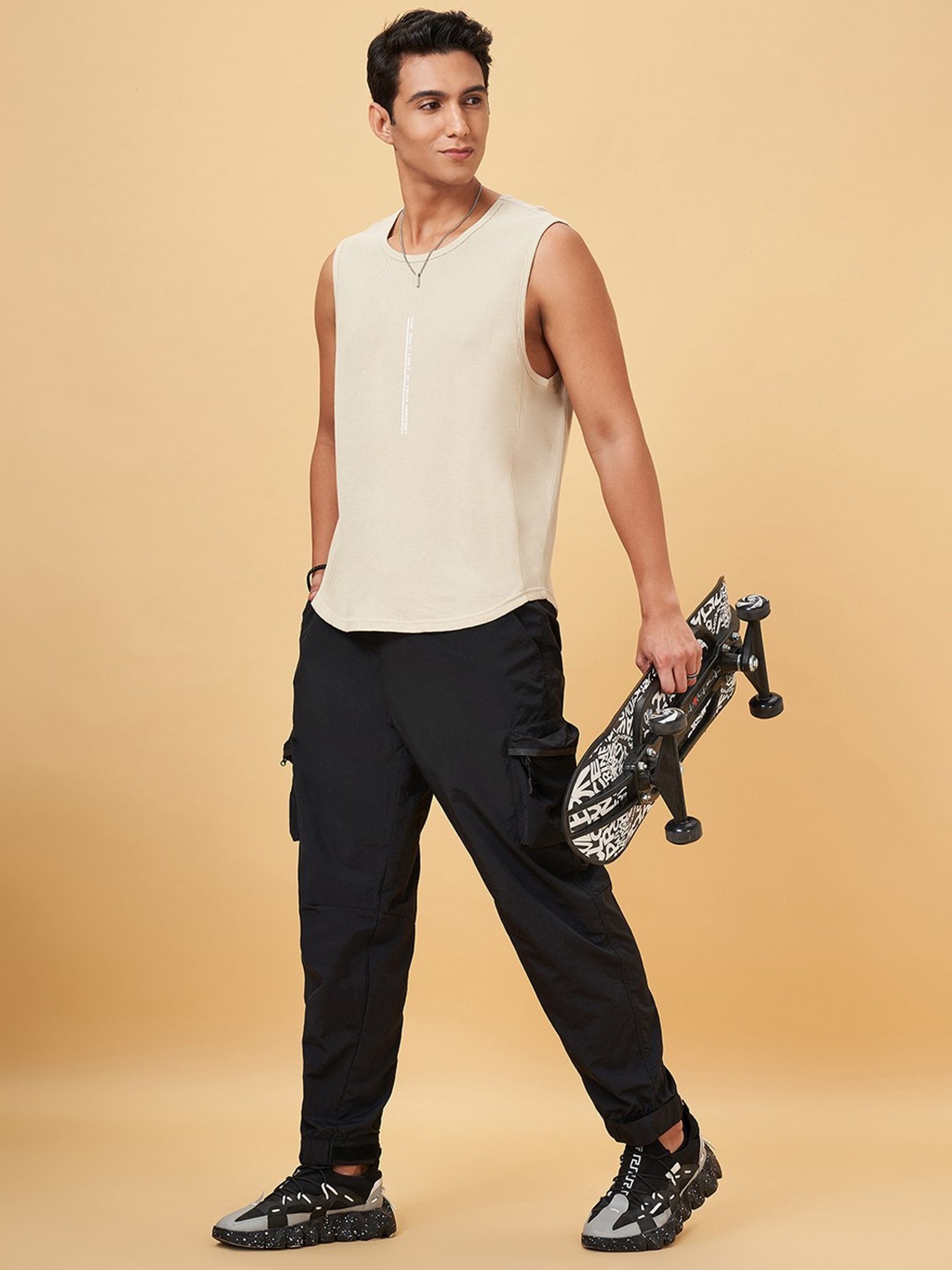 Street 808 By Pantaloons Antique White Cotton Regular Fit Gym Vest