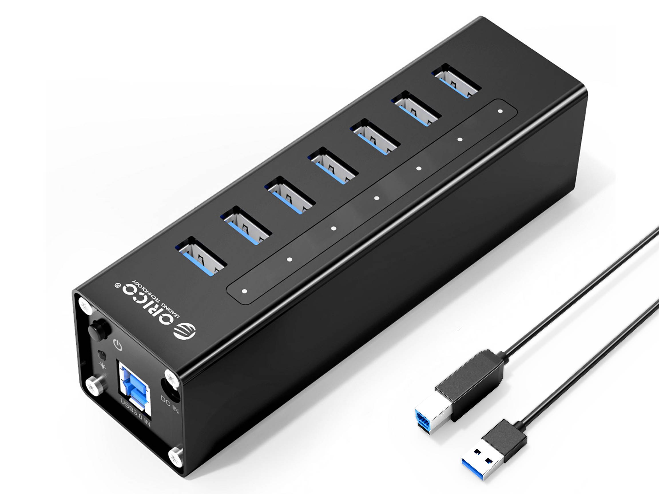 ORICO Aluminum 7 Ports USB 3.0 HUB with 3.3Ft. USB 3.0 Date Cable and 12V/2.5A Power Supply for Macbook,PC,Laptops (HUB is not a Charger,Data transfer Only)- Black (A3H7-V1-US)