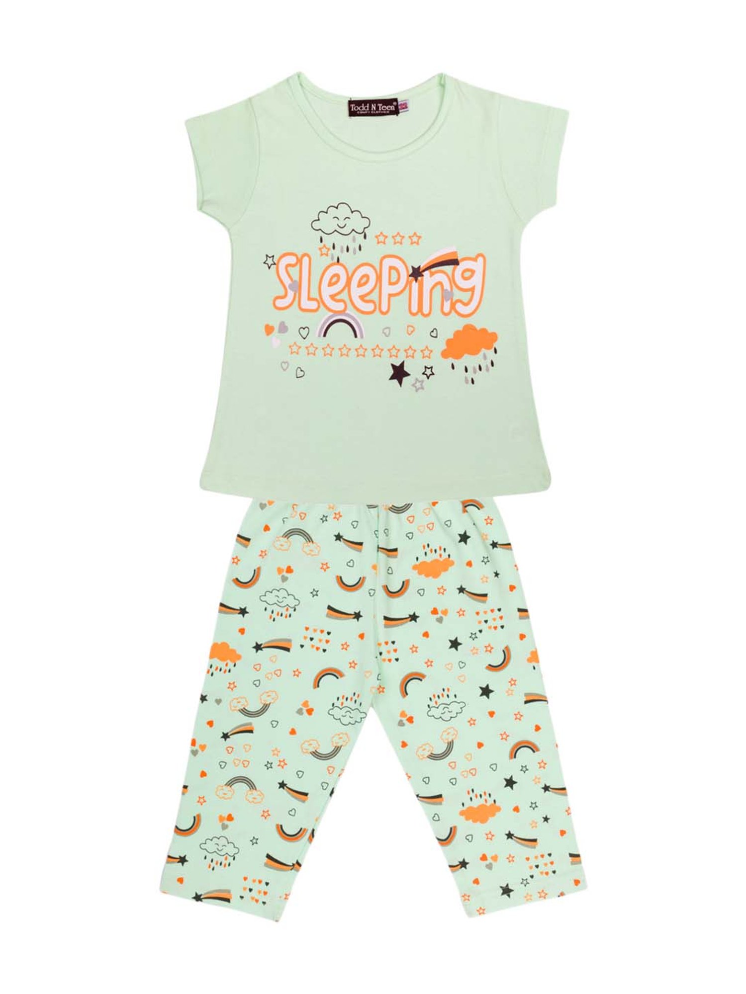 Todd N Teen Kids Pink & Green Cotton Printed T-Shirt & Capris - Pack of 2