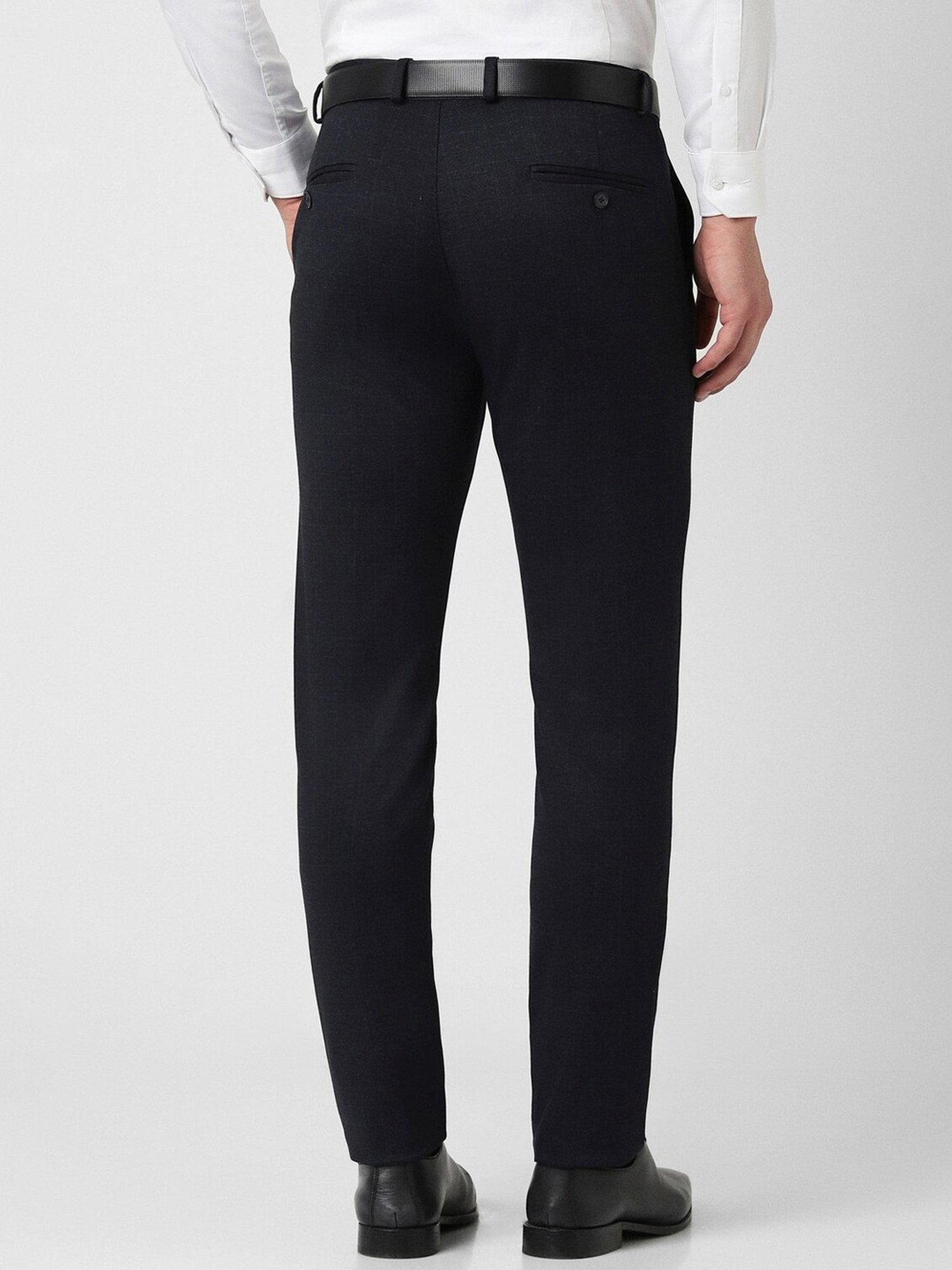 Peter England Black Slim Fit Checks Trousers