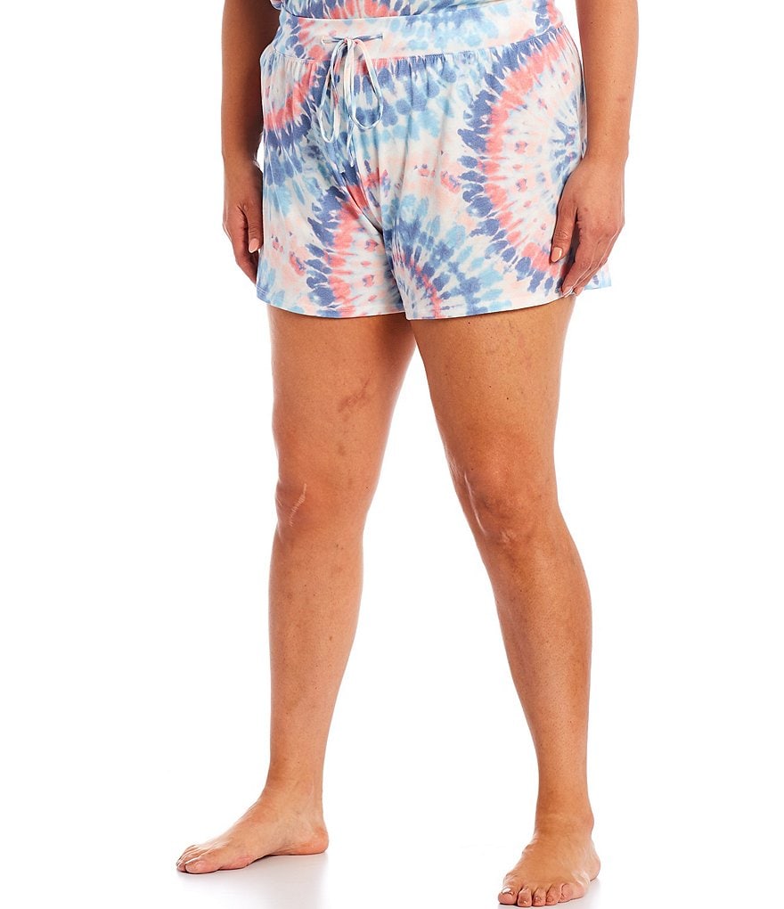 Jasmine & Ginger Plus Tie Dye Print Jersey Knit Coordinating Sleep Shorts