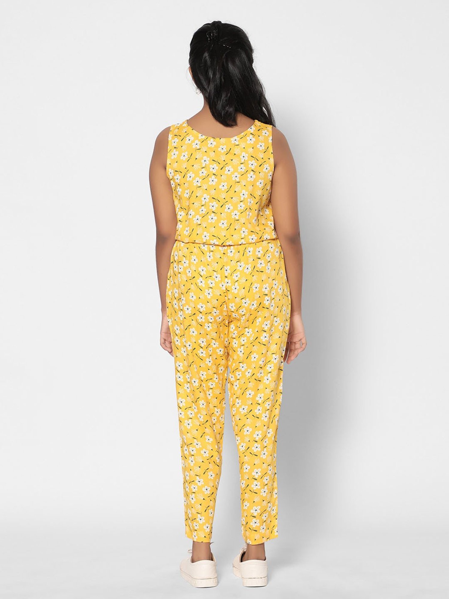TeenTrums Girls Yellow Floral Print Jumpsuit