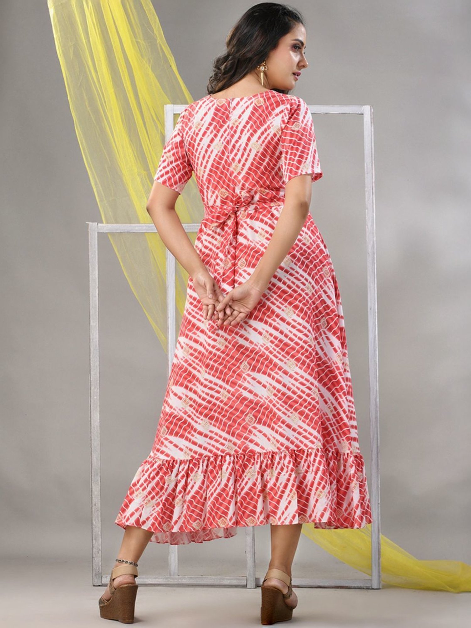 CHARUKRITI Red & White Printed A-Line Dress
