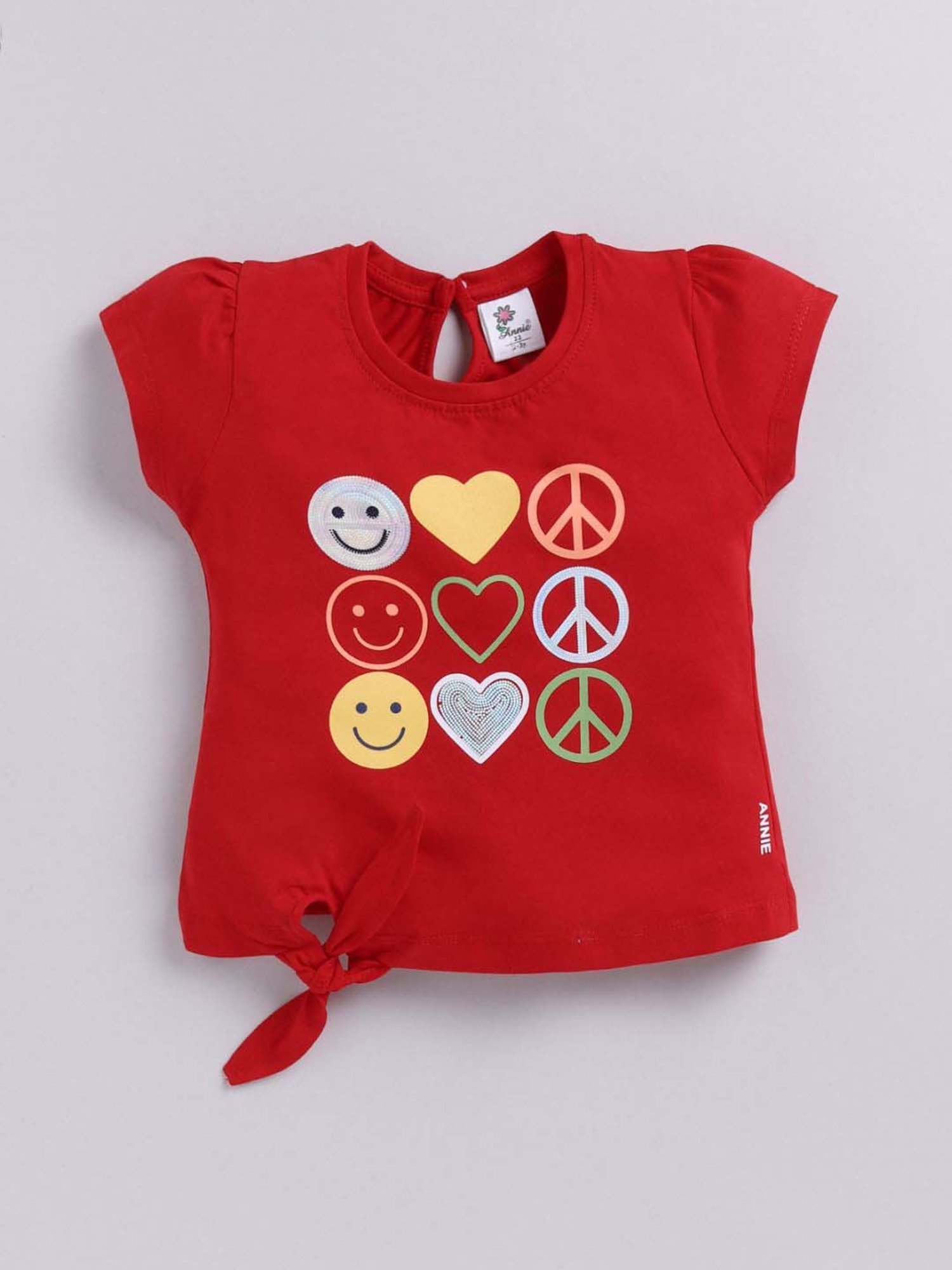 ANNIE Girls Red & White Cotton Printed Top & Short sets