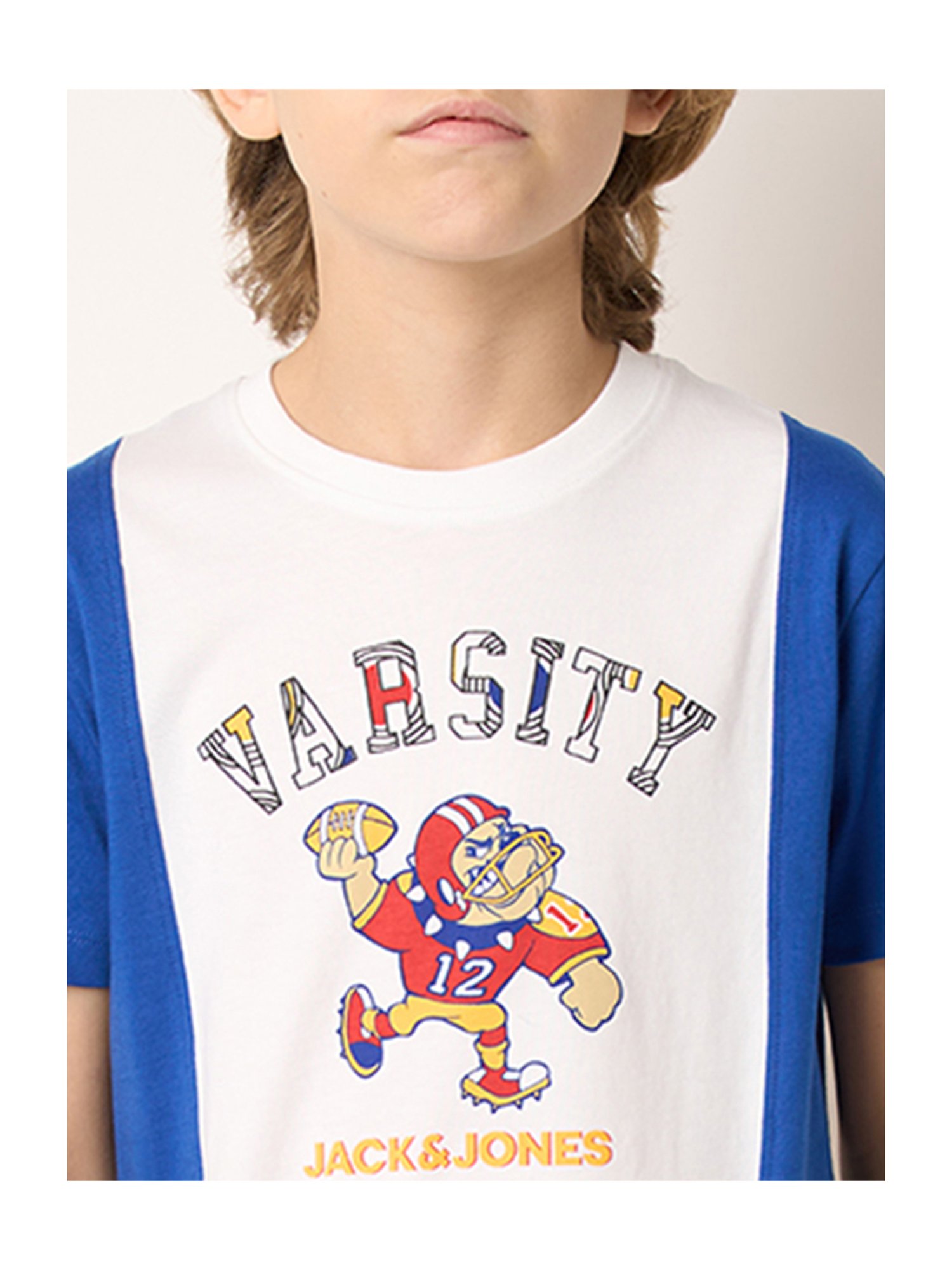 Jack & Jones Junior White & Blue Color Block T-Shirt