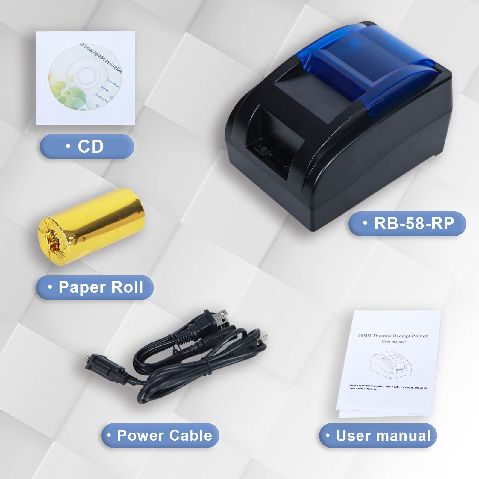 RIBAO RB-58-RP Thermal Printer Receipt Printer for BC-55 BC-40 BCS-160 Mixed Bill Money Counter, Printing Paper Size 58mm